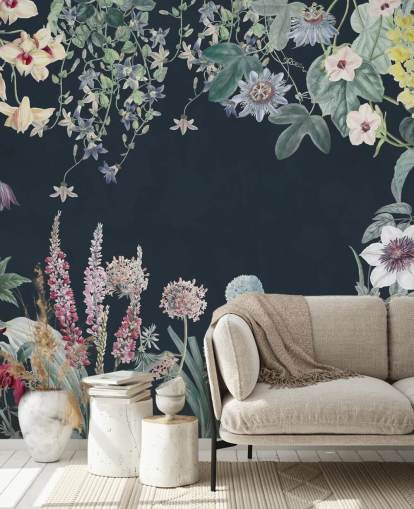 bellissimo murale floreale in blu marino