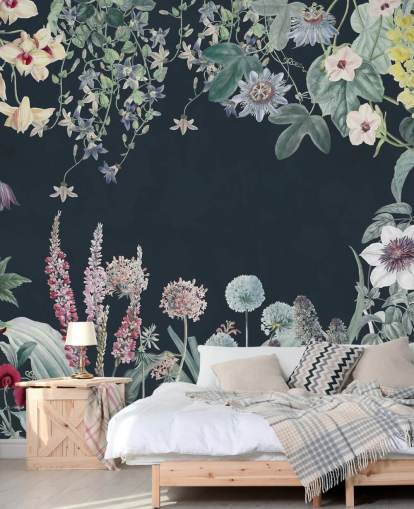 beautiful floral mural in navy beautiful floral mural in navy