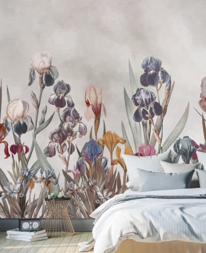 mural de parede floral de íris em crescimento