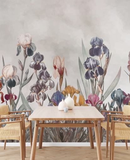 voksende iris blomstervægmaleri voksende iris blomstervægmaleri