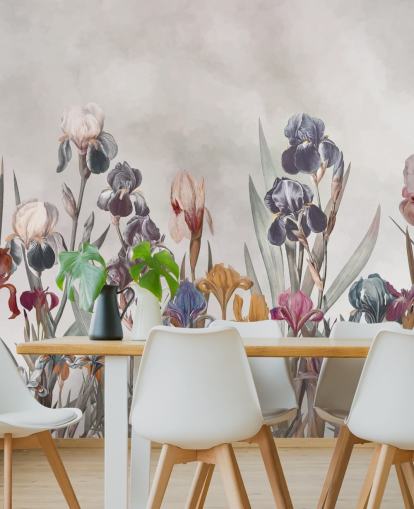 mural de pared floral de iris en crecimiento