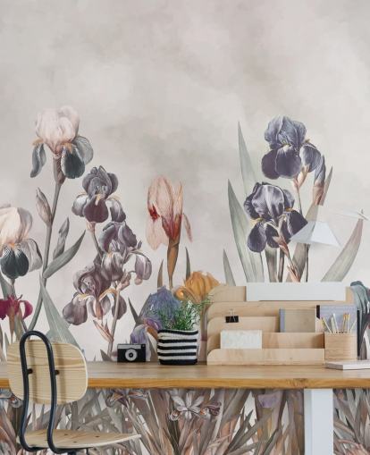 mural de pared floral de iris en crecimiento mural de pared floral de iris en crecimiento