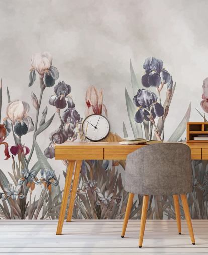fresque murale florale en croissance d'iris
