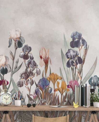 fresque murale florale en croissance d'iris