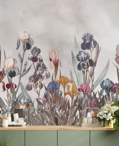mural de parede floral de íris em crescimento mural de parede floral de íris em crescimento