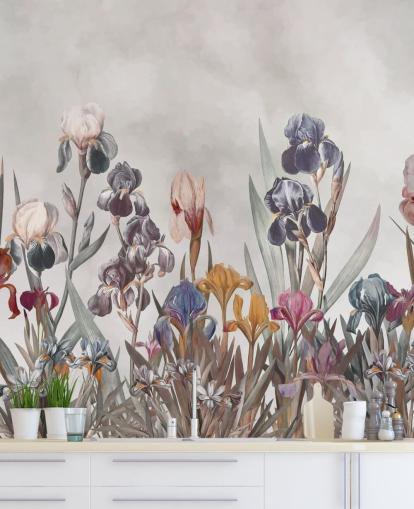 fresque murale florale en croissance d'iris
