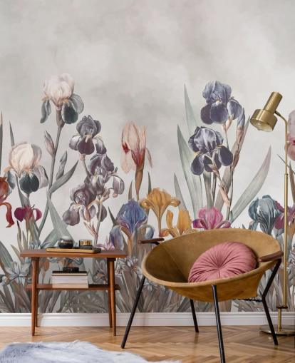 växande iris blommig väggmålning växande iris blommig väggmålning