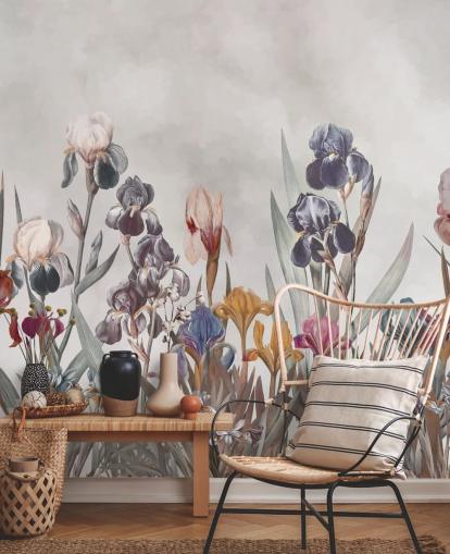 voksende iris blomstervægmaleri voksende iris blomstervægmaleri