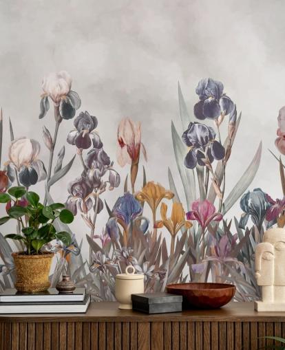 voksende iris blomstervægmaleri