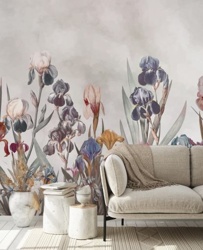 växande iris blommig väggmålning