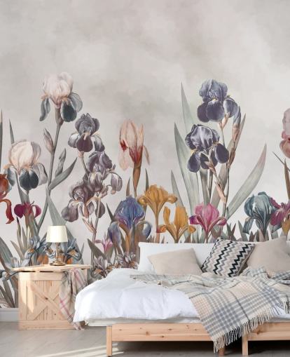 Fotobehang groeiende iris bloemen