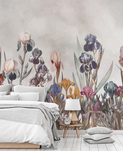 växande iris blommig väggmålning växande iris blommig väggmålning