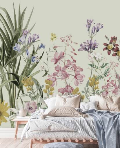 farbenfrohe, individuell gestaltbare Blumentapete von Marina Stupakova für Schlafzimmer farbenfrohe, individuell gestaltbare Blumentapete von Marina Stupakova für Schlafzimmer