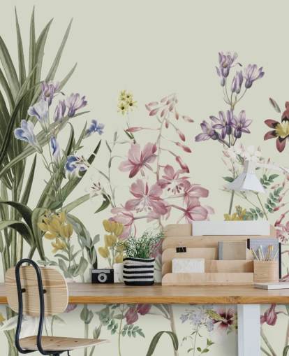 farbenfrohe, individuell gestaltbare Blumentapete von Marina Stupakova für Schlafzimmer