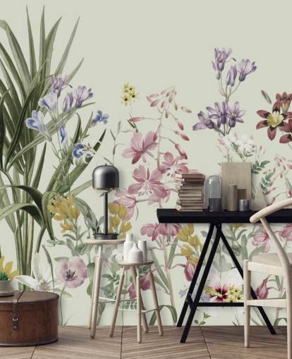 farbenfrohe, individuell gestaltbare Blumentapete von Marina Stupakova für Schlafzimmer