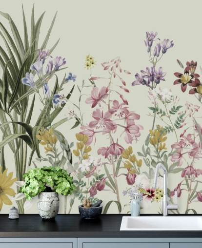 colourful customisable floral wallpaper by Marina Stupakova for bedrooms