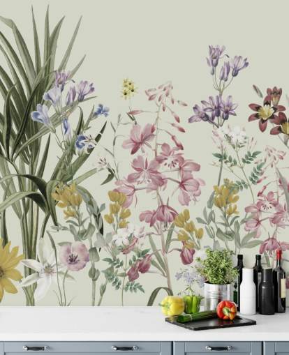 colourful customisable floral wallpaper by Marina Stupakova for bedrooms
