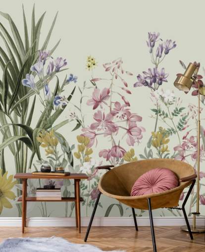 farbenfrohe, individuell gestaltbare Blumentapete von Marina Stupakova für Schlafzimmer