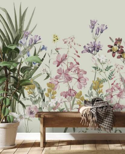 farbenfrohe, individuell gestaltbare Blumentapete von Marina Stupakova für Schlafzimmer