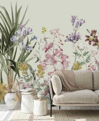 kleurrijk aanpasbaar bloemenbehang van Marina Stupakova voor slaapkamers