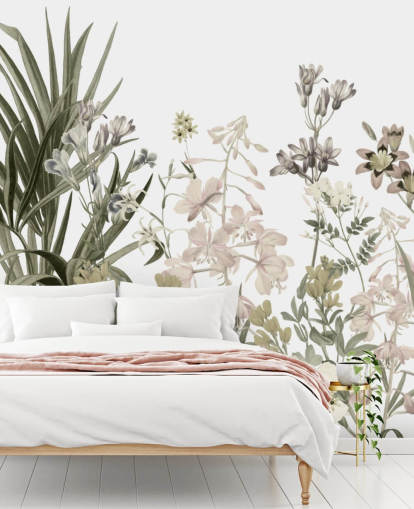 green and white growing flowers wallpaper wall mural by Marina Stupakova for lounges green and white growing flowers wallpaper wall mural by Marina Stupakova for lounges