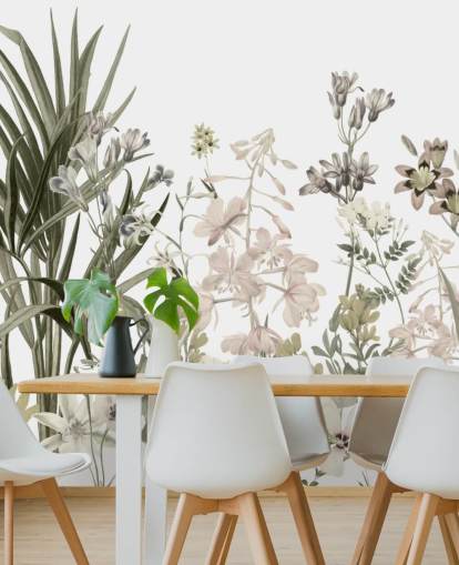 Wandbild mit grünen und weißen wachsenden Blumen von Marina Stupakova für Lounges Wandbild mit grünen und weißen wachsenden Blumen von Marina Stupakova für Lounges