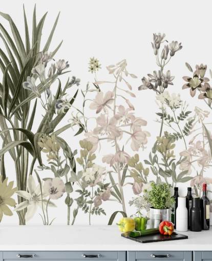 gröna och vita växande blommor tapet väggmålning av Marina Stupakova för lounger gröna och vita växande blommor tapet väggmålning av Marina Stupakova för lounger