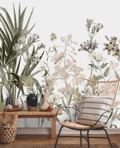 papel pintado de pared de flores verdes y blancas en crecimiento de Marina Stupakova para salones papel pintado de pared de flores verdes y blancas en crecimiento de Marina Stupakova para salones