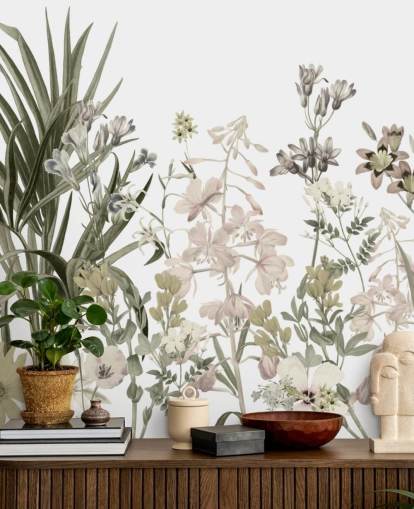 papel pintado de pared de flores verdes y blancas en crecimiento de Marina Stupakova para salones papel pintado de pared de flores verdes y blancas en crecimiento de Marina Stupakova para salones