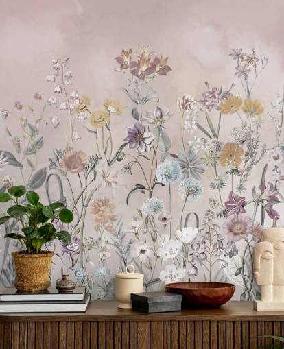 pink customizable growing primulas wallpaper mural by Marina Stupakova for bedrooms pink customizable growing primulas wallpaper mural by Marina Stupakova for bedrooms