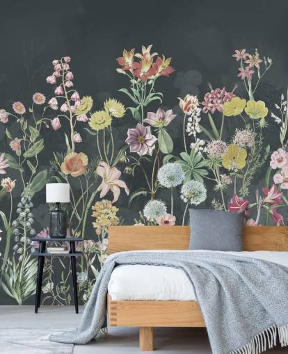 papier peint mural de primevères avec fond sombre