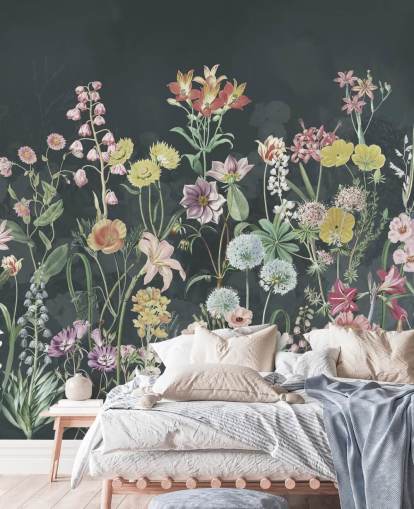 mural de papel de parede primulas com fundo escuro mural de papel de parede primulas com fundo escuro
