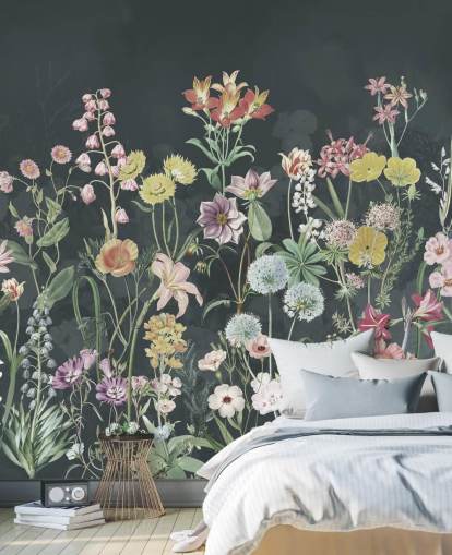 primulas wallpaper mural with dark background
