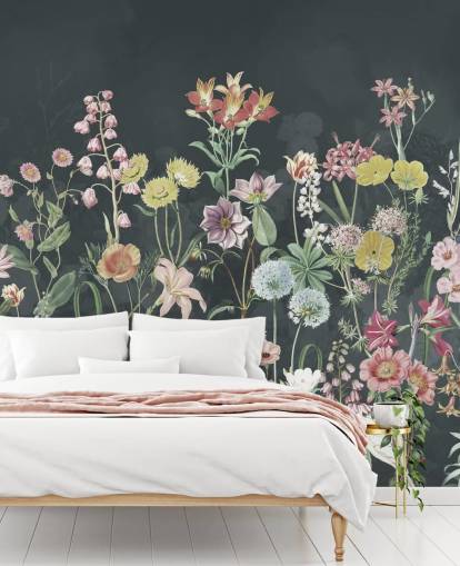 primulas wallpaper mural with dark background