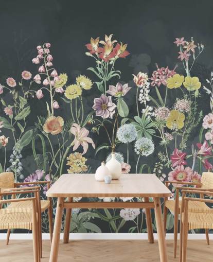 primulas wallpaper mural with dark background