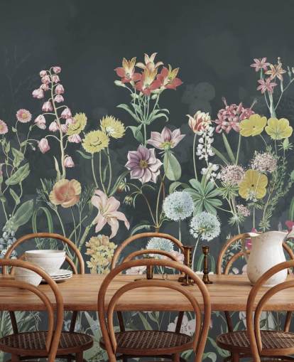 mural de papel pintado de primulas con fondo oscuro mural de papel pintado de primulas con fondo oscuro