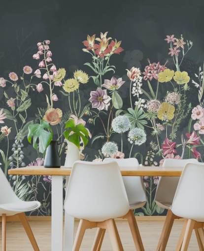 mural de papel de parede primulas com fundo escuro