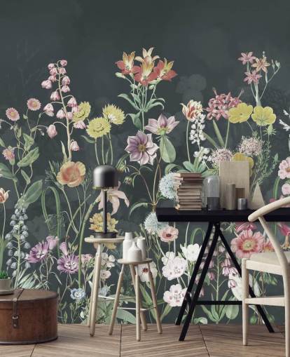 primulas wallpaper mural with dark background primulas wallpaper mural with dark background