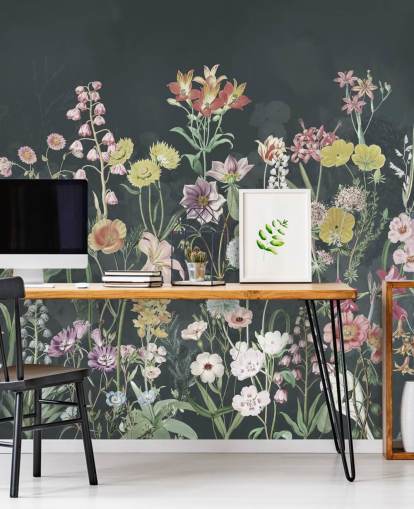 primulas behangmuurschildering met donkere achtergrond