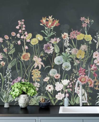 mural de papel de parede primulas com fundo escuro