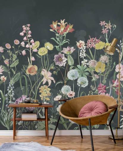 papier peint mural de primevères avec fond sombre