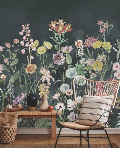 mural de papel de parede primulas com fundo escuro