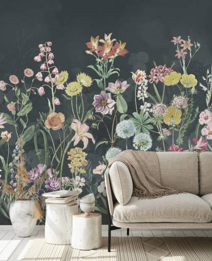 primulas tapetti seinämaalaus tummalla taustalla