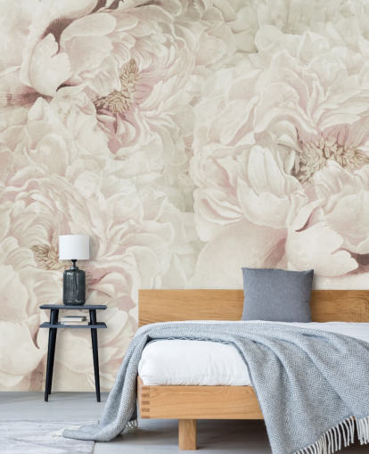 grande fresque murale florale avec des pivoines roses blush de Marina Stupakova pour les chambres