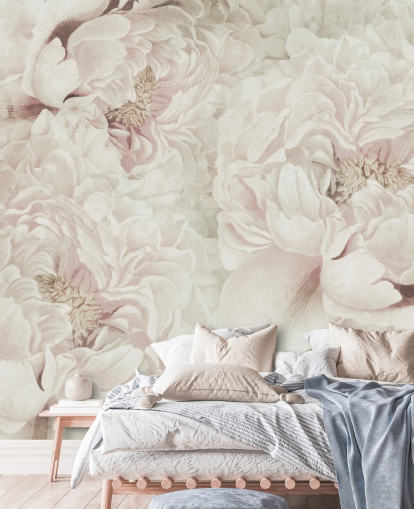 grote bloemenmuurschildering met blozende roze pioenrozen van Marina Stupakova voor slaapkamers grote bloemenmuurschildering met blozende roze pioenrozen van Marina Stupakova voor slaapkamers