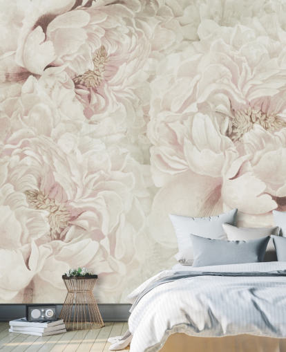 large floral wall mural with blush pink peonies by Marina Stupakova for bedrooms large floral wall mural with blush pink peonies by Marina Stupakova for bedrooms