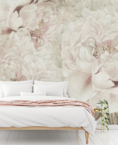 grande fresque murale florale avec des pivoines roses blush de Marina Stupakova pour les chambres
