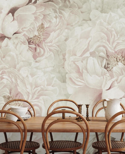 grande mural de parede floral com peônias cor-de-rosa de Marina Stupakova para quartos