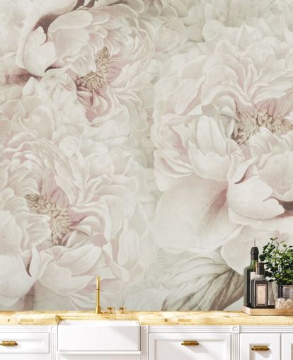 grande mural de parede floral com peônias cor-de-rosa de Marina Stupakova para quartos grande mural de parede floral com peônias cor-de-rosa de Marina Stupakova para quartos