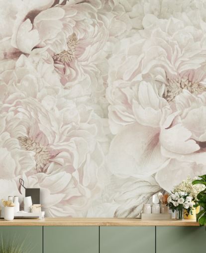 grande mural de parede floral com peônias cor-de-rosa de Marina Stupakova para quartos